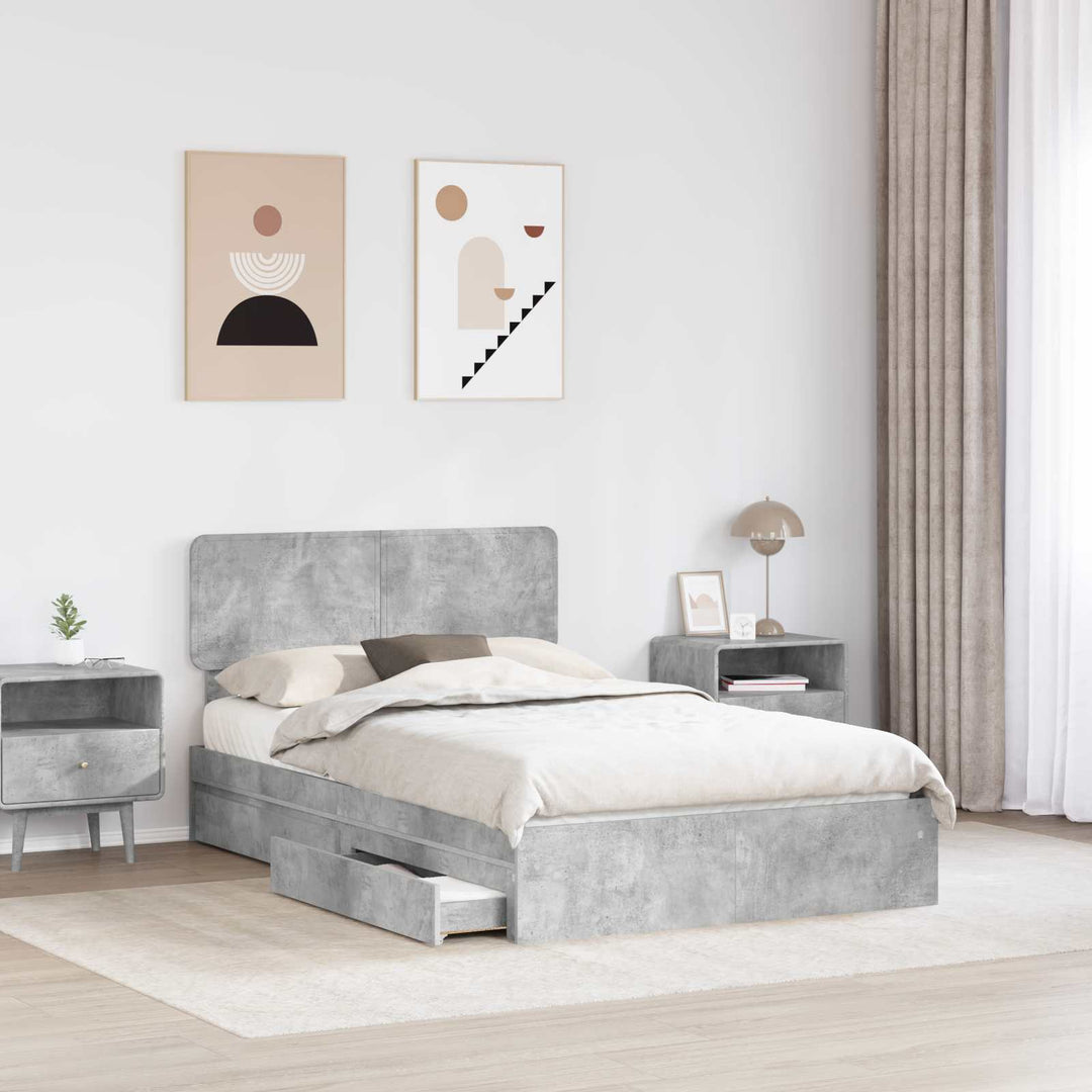 Opbevaringsseng Beton Grå 135 x 190 cm Konstrueret træ