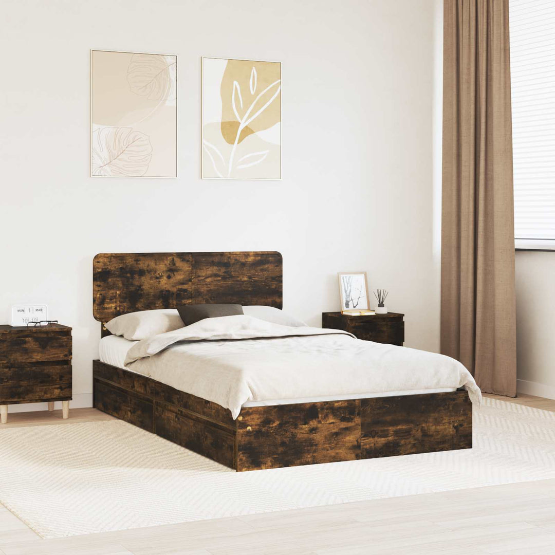 Opbevaringsseng Røget eg 135 x 190 cm Konstrueret træ