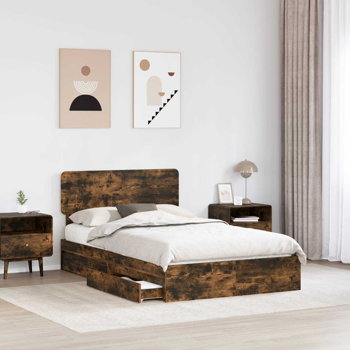 Opbevaringsseng Røget eg 135 x 190 cm Konstrueret træ