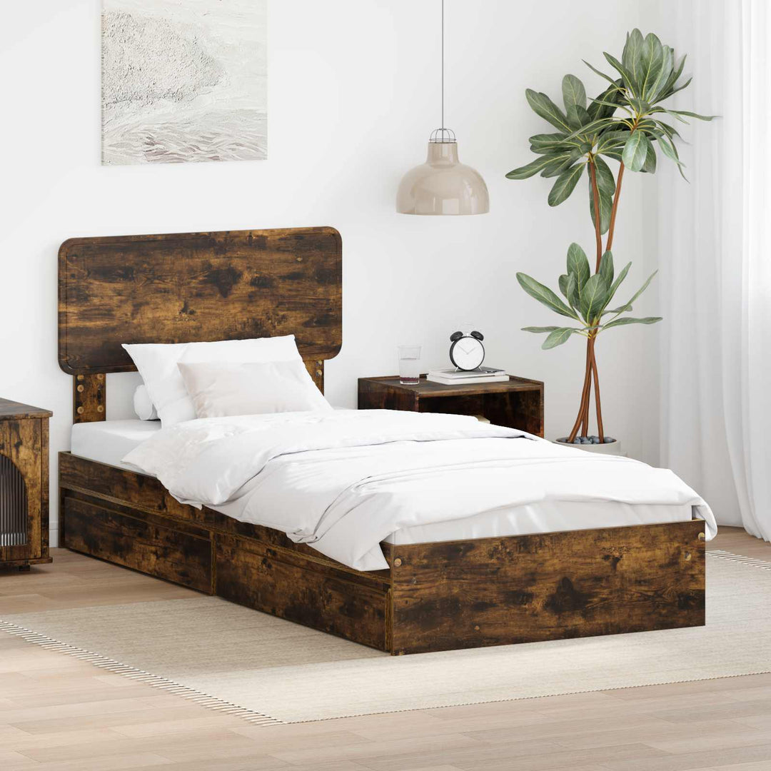 Opbevaringsseng Røget eg 100 x 200 cm Konstrueret træ