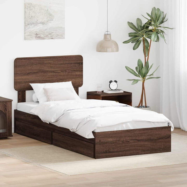 Opbevaringsseng med skuffe Brun eg 75 x 190 cm Konstrueret træ