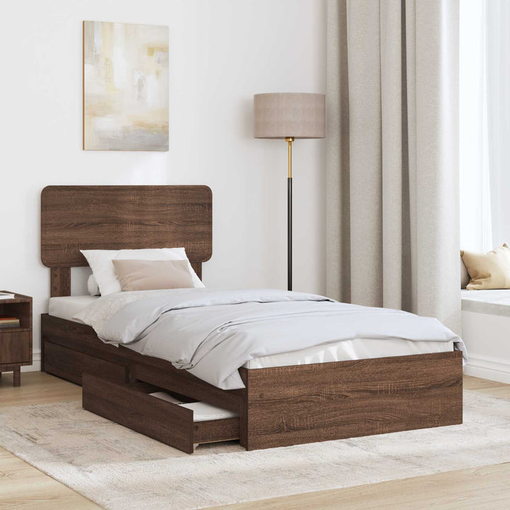 Opbevaringsseng med skuffe Brun eg 75 x 190 cm Konstrueret træ