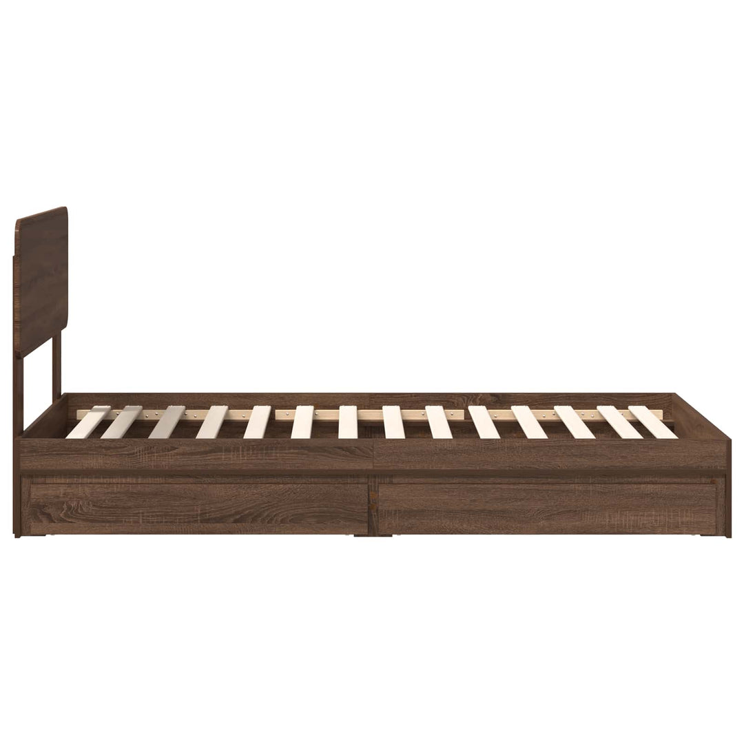 Opbevaringsseng med skuffe Brun eg 75 x 190 cm Konstrueret træ