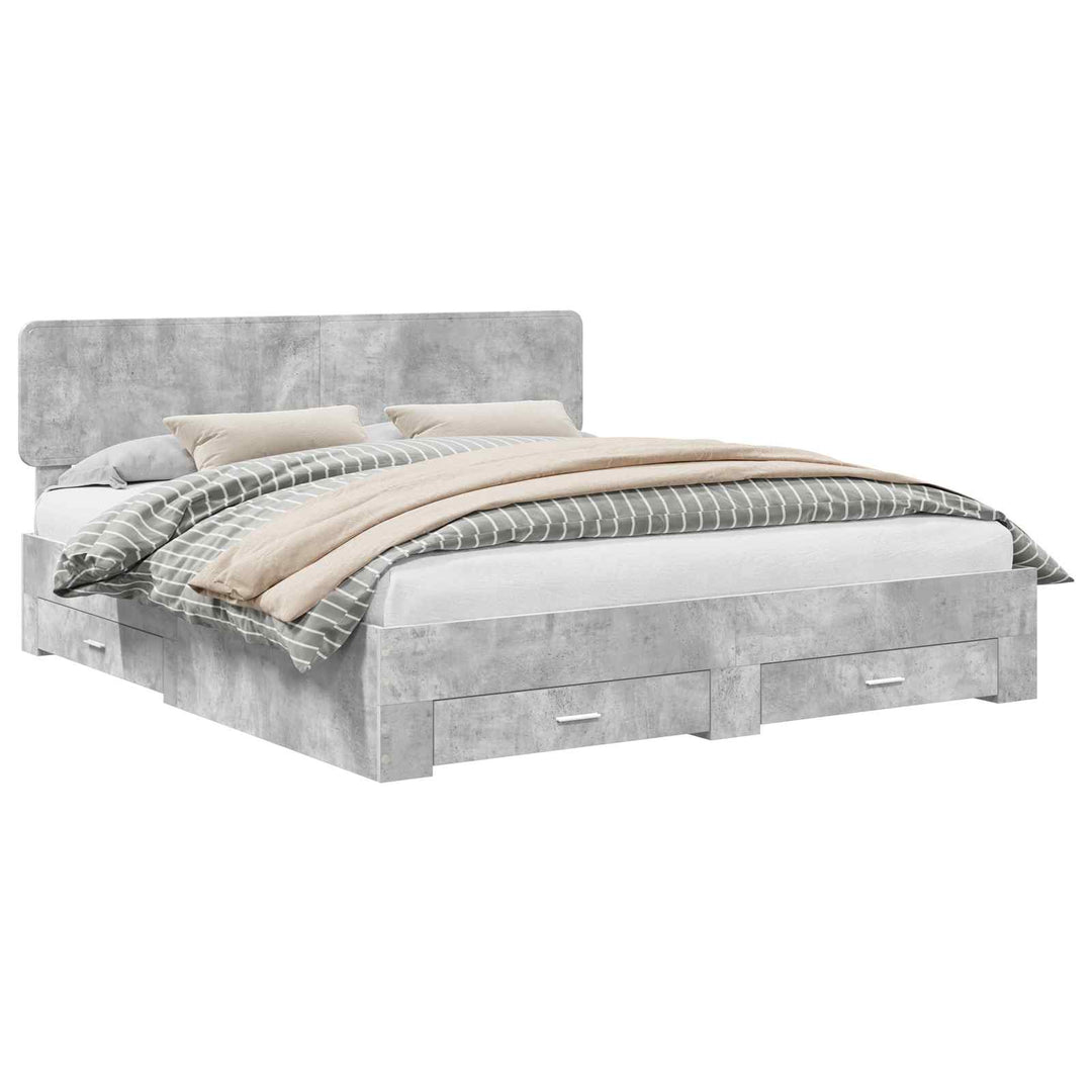 Sengestel med skuffe Beton Grå 200 x 200 cm Konstrueret træ