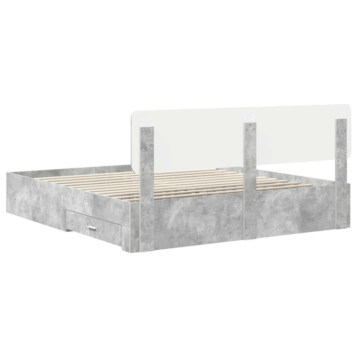 Sengestel med skuffe Beton Grå 200 x 200 cm Konstrueret træ