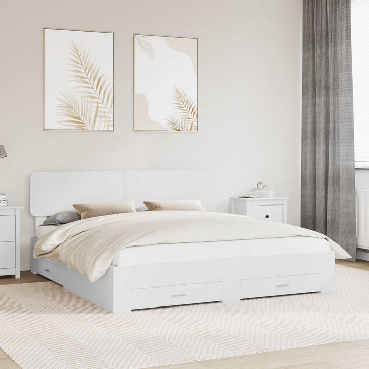 Sengestel med skuffe Hvid 180 x 200 cm Konstrueret træ