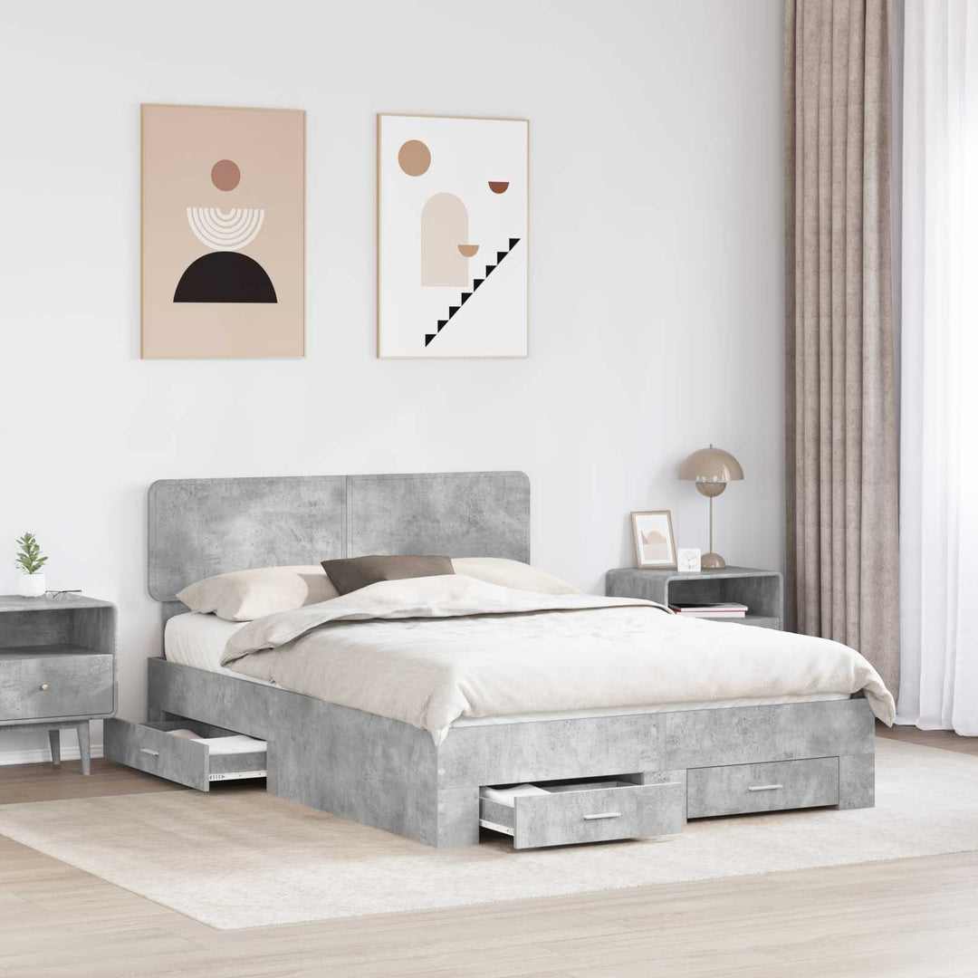 Sengestel med skuffe Beton Grå 140 x 200 cm Konstrueret træ