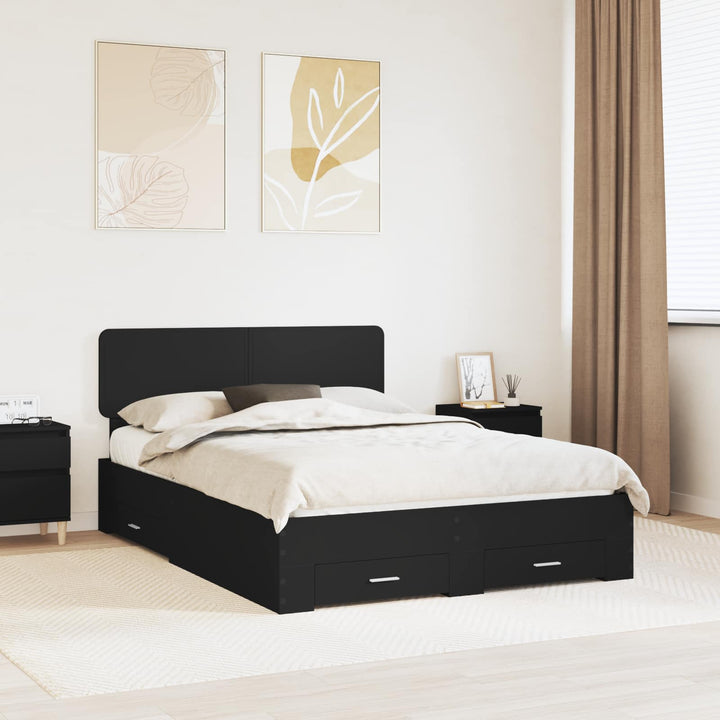 Sengestel med hovedgærde Sort 140 x 190 cm Konstrueret træ