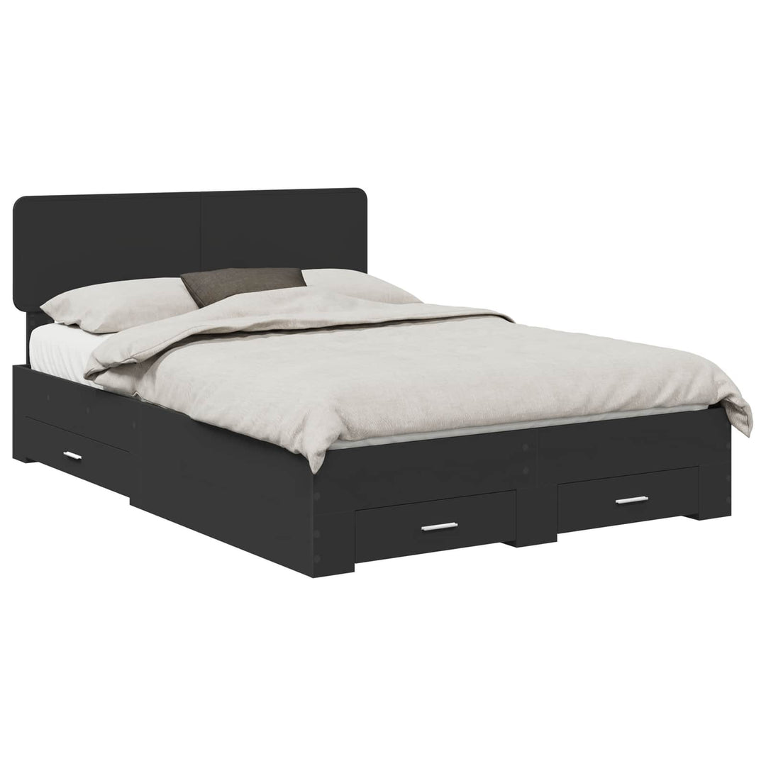 Sengestel med hovedgærde Sort 140 x 190 cm Konstrueret træ