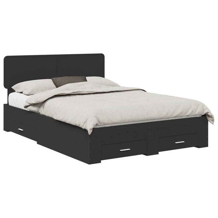 Sengestel med hovedgærde Sort 140 x 190 cm Konstrueret træ