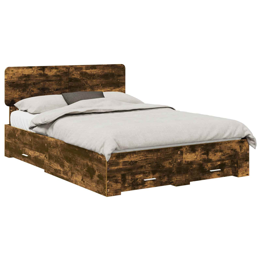 Sengestel med skuffe Røget eg 140 x 190 cm Konstrueret træ