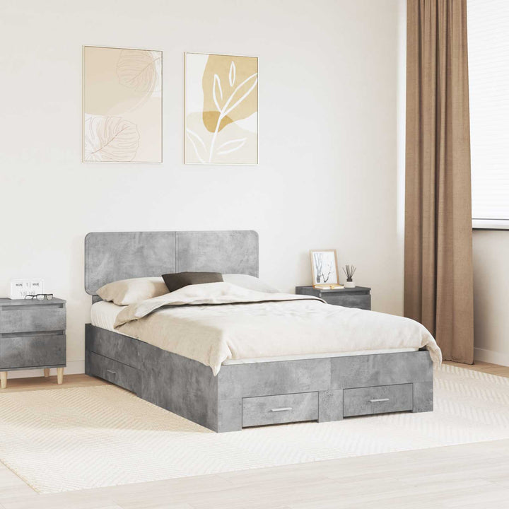 Sengestel med skuffe Beton Grå 135 x 190 cm Konstrueret træ