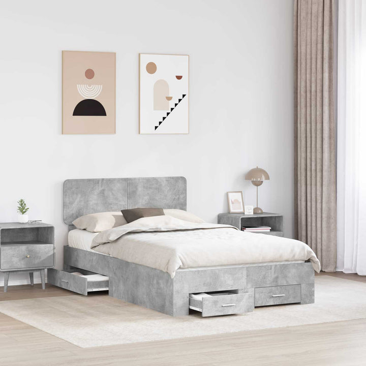 Sengestel med skuffe Beton Grå 135 x 190 cm Konstrueret træ