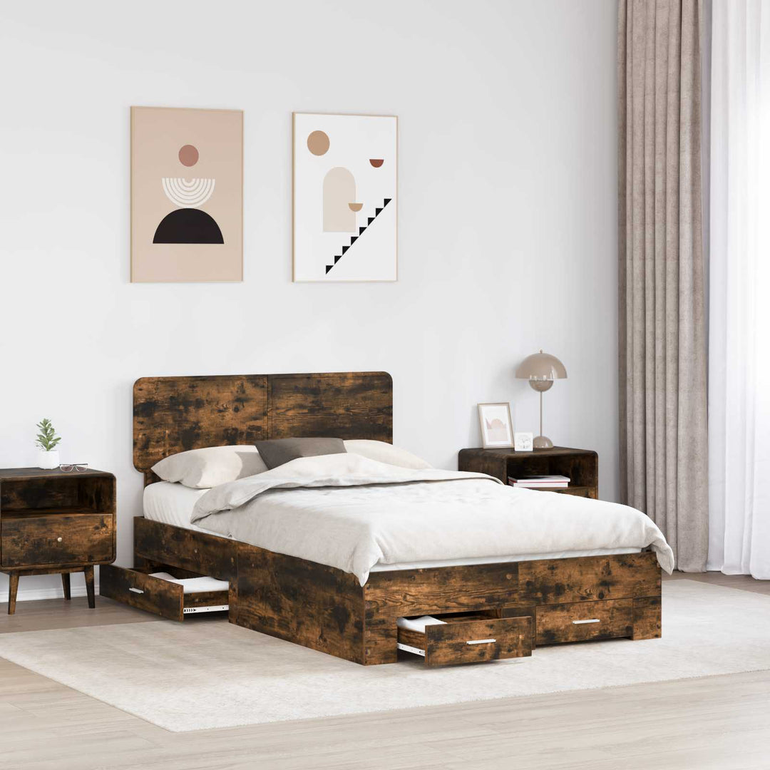 Sengestel med skuffe Røget eg 135 x 190 cm Konstrueret træ
