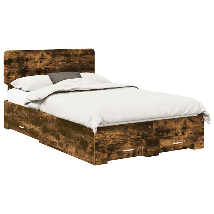 Sengestel med skuffe Røget eg 135 x 190 cm Konstrueret træ
