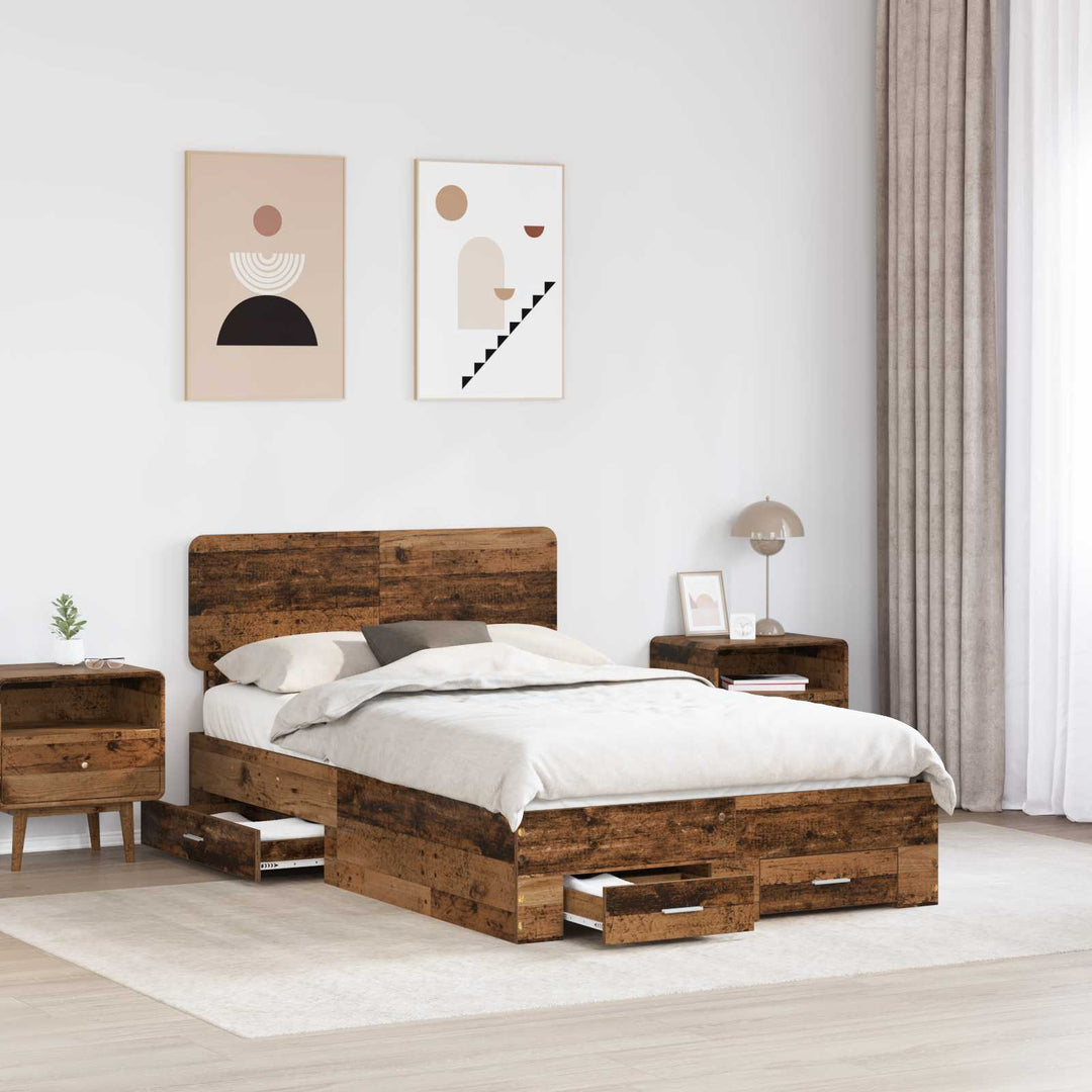 Sengestel med skuffe Gammelt træ 120 x 190 cm Konstrueret træ