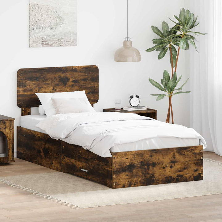 Sengestel med skuffe Røget eg 90 x 190 cm Konstrueret træ