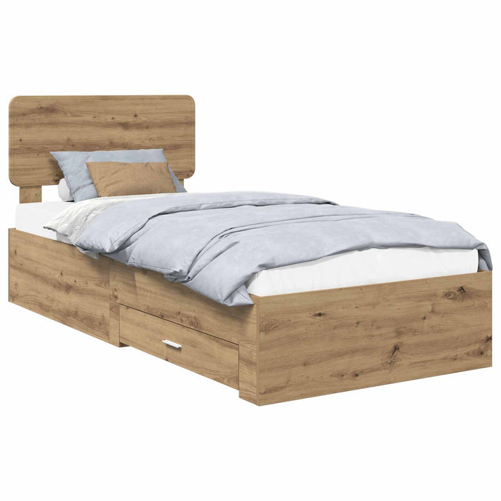 Sengestel med skuffe Artisan Egetræ 90 x 190 cm Konstrueret træ