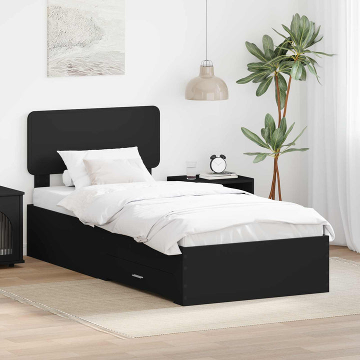 Sengestel med hovedgærde Sort 75 x 190 cm Konstrueret træ