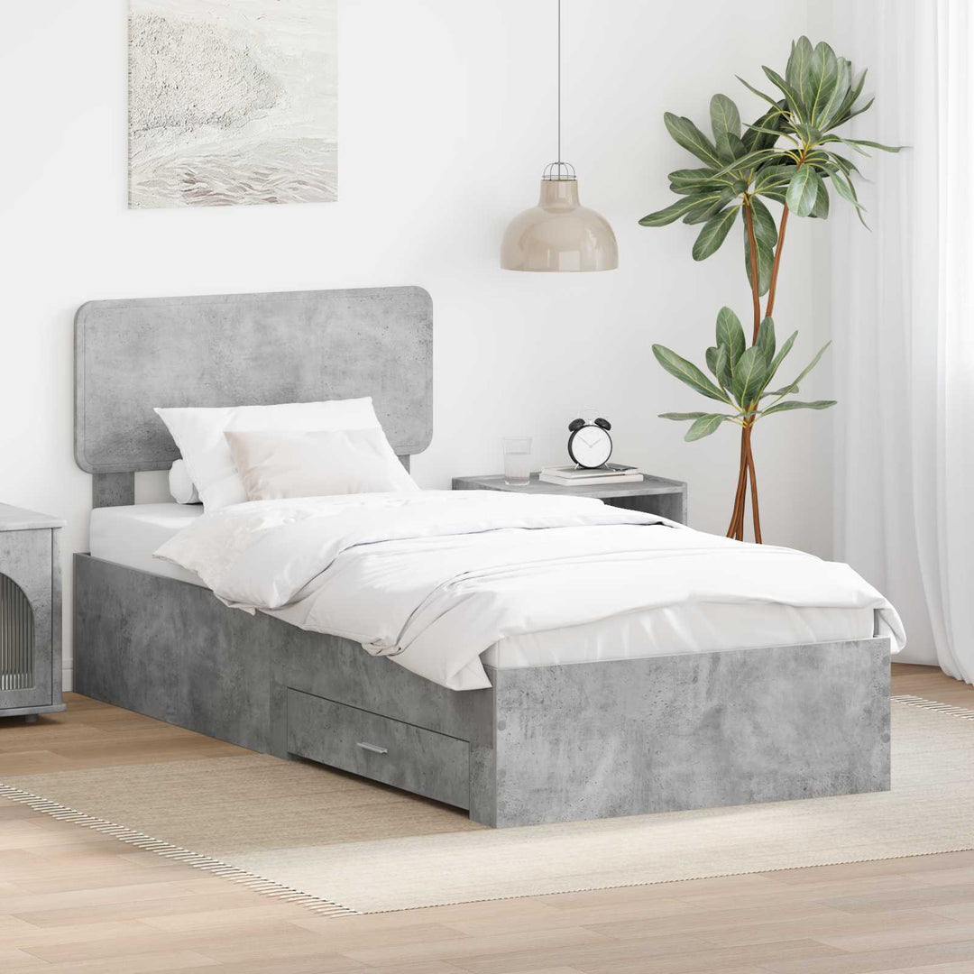 Sengestel med hovedgærde Beton Grå 70 x 190 cm Konstrueret træ
