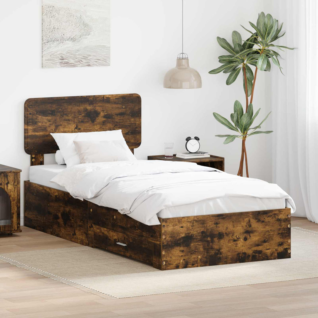 Sengestel med hovedgærde Røget eg 75 x 190 cm Konstrueret træ
