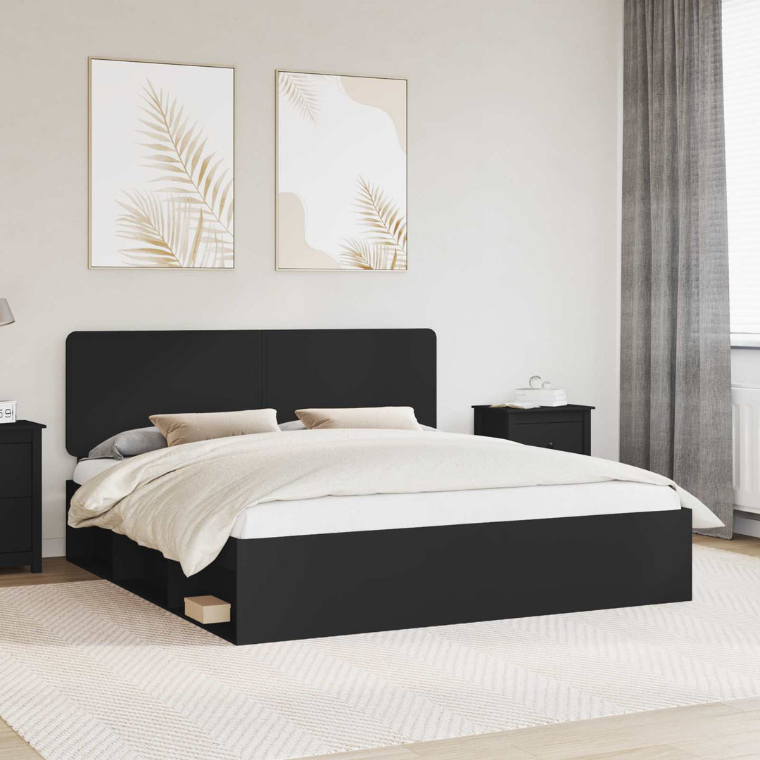 Sengestel med hovedgærde Sort 180 x 200 cm Massiv fyrretræ