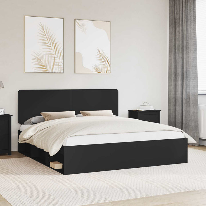 Sengestel med hovedgærde Sort 180 x 200 cm Massiv fyrretræ