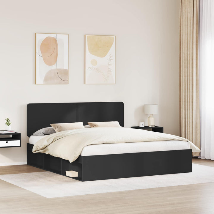 Sengestel med hovedgærde Sort 180 x 200 cm Massiv fyrretræ