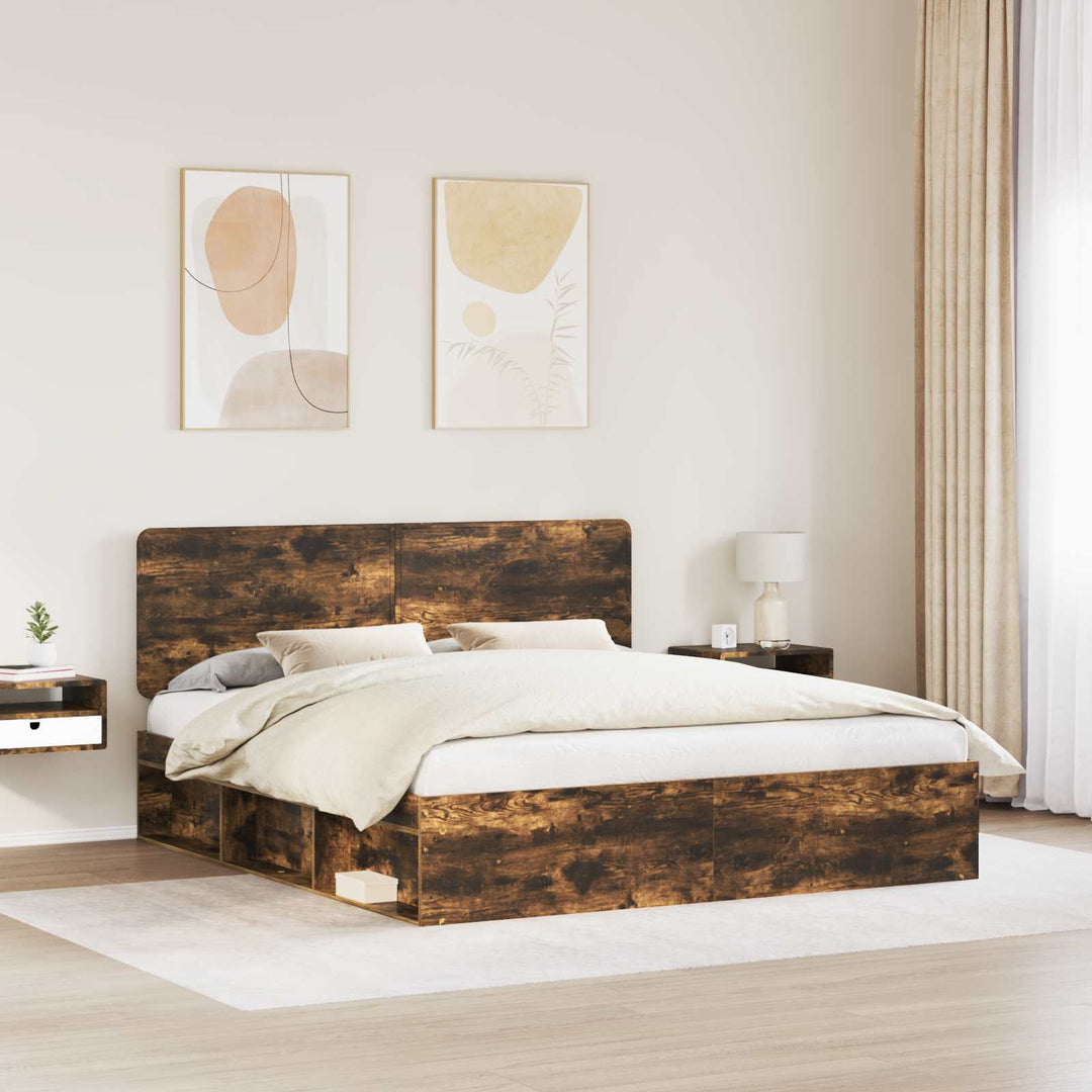 Sengestel med hovedgærde Røget eg 180 x 200 cm Massiv fyrretræ