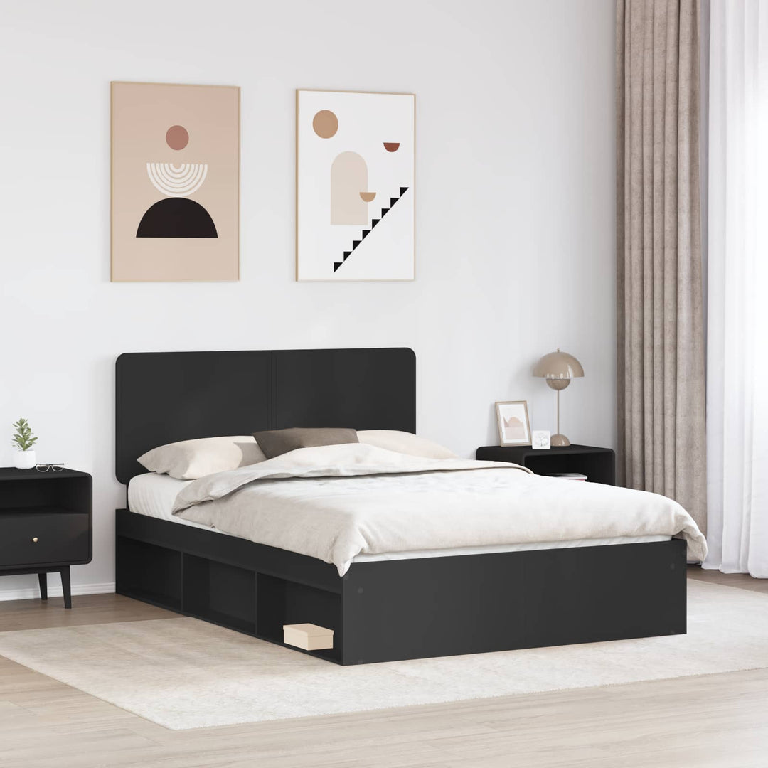 Sengestel med hovedgærde Sort 150 x 200 cm Massiv fyrretræ