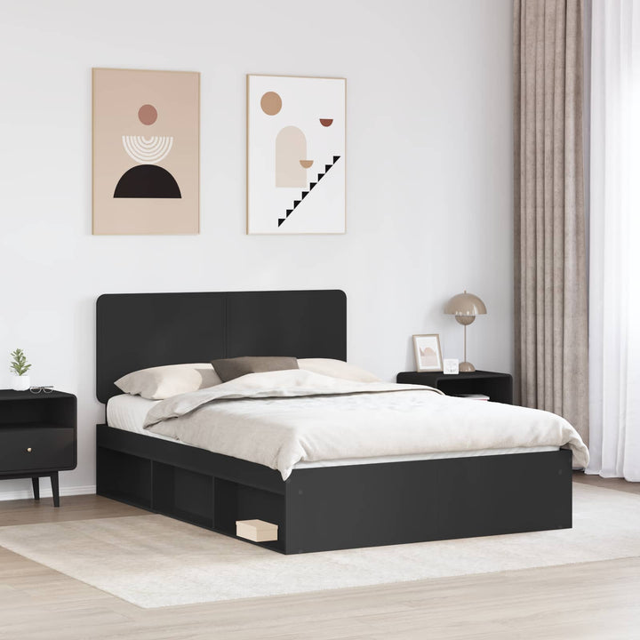 Sengestel med hovedgærde Sort 140 x 200 cm Massiv fyrretræ