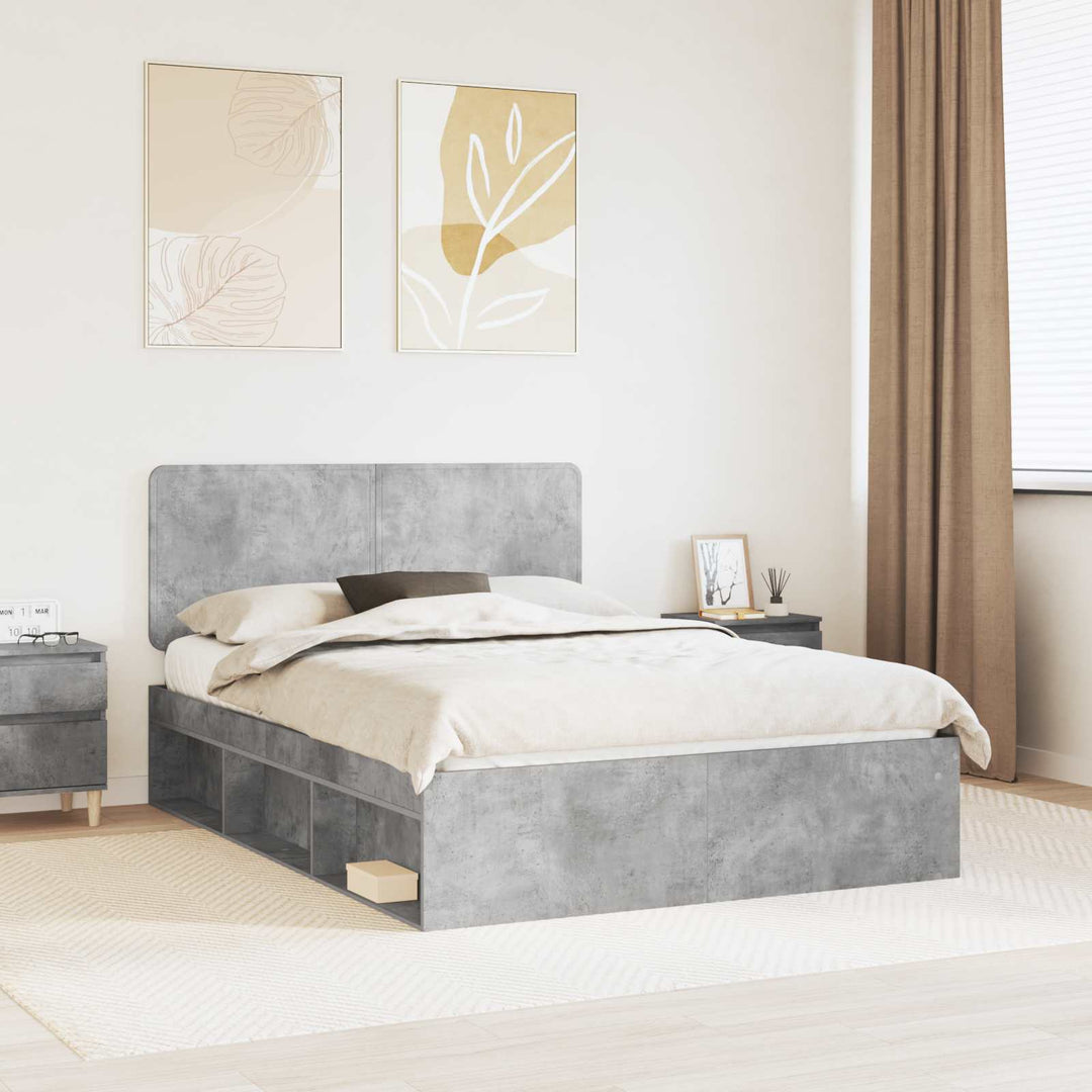 Sengestel med hovedgærde Beton 140 x 190 cm Massiv fyrretræ