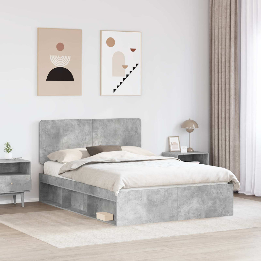 Sengestel med hovedgærde Beton 140 x 190 cm Massiv fyrretræ