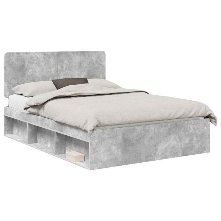 Sengestel med hovedgærde Beton 140 x 190 cm Massiv fyrretræ