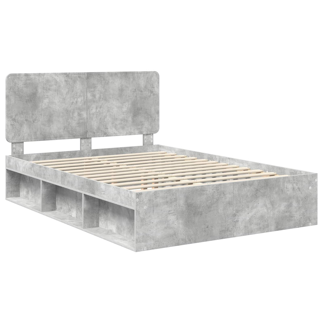 Sengestel med hovedgærde Beton 140 x 190 cm Massiv fyrretræ
