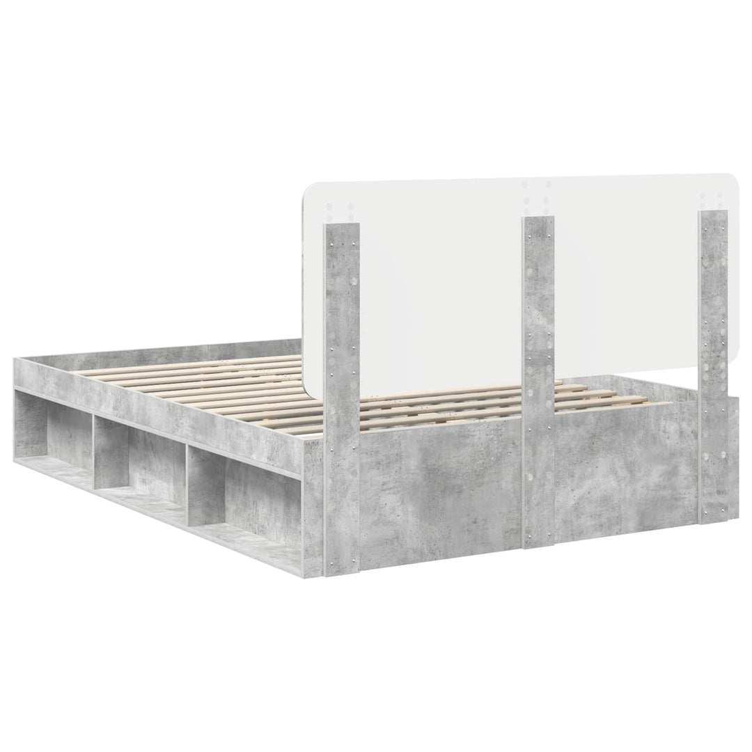 Sengestel med hovedgærde Beton 140 x 190 cm Massiv fyrretræ