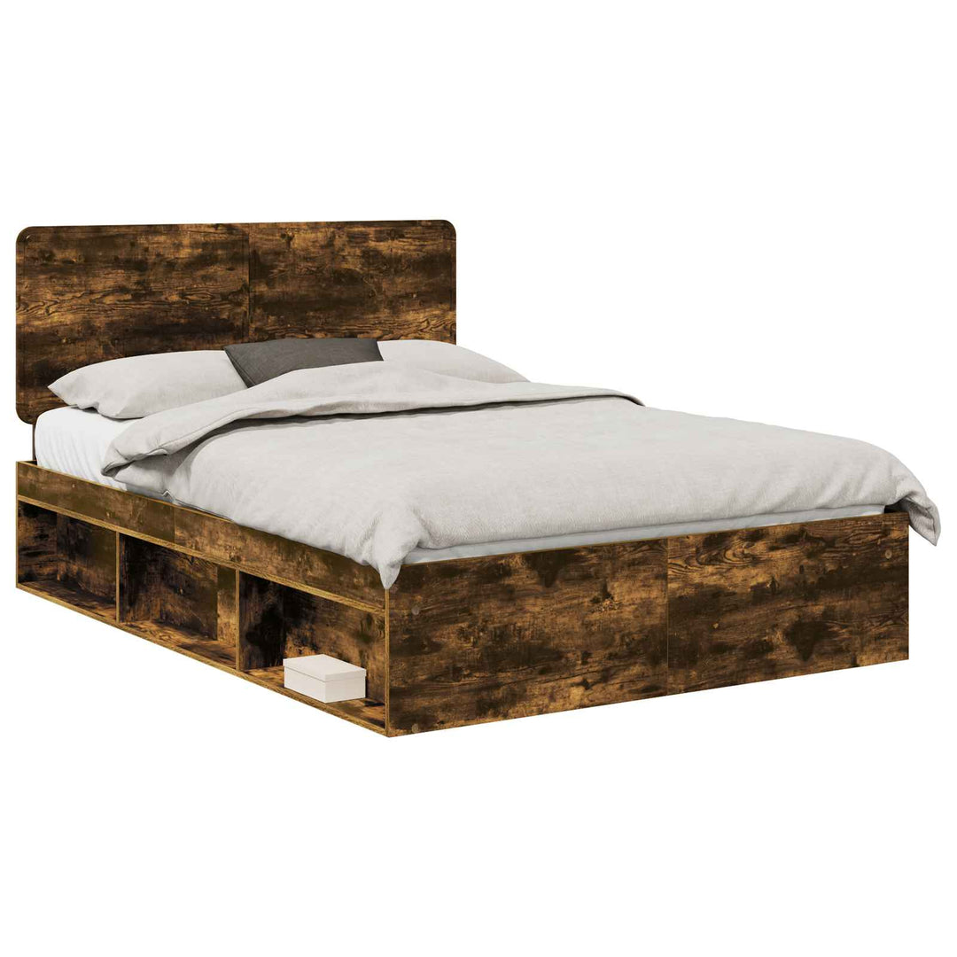 Sengestel med hovedgærde Røget eg 140 x 190 cm Massiv fyrretræ