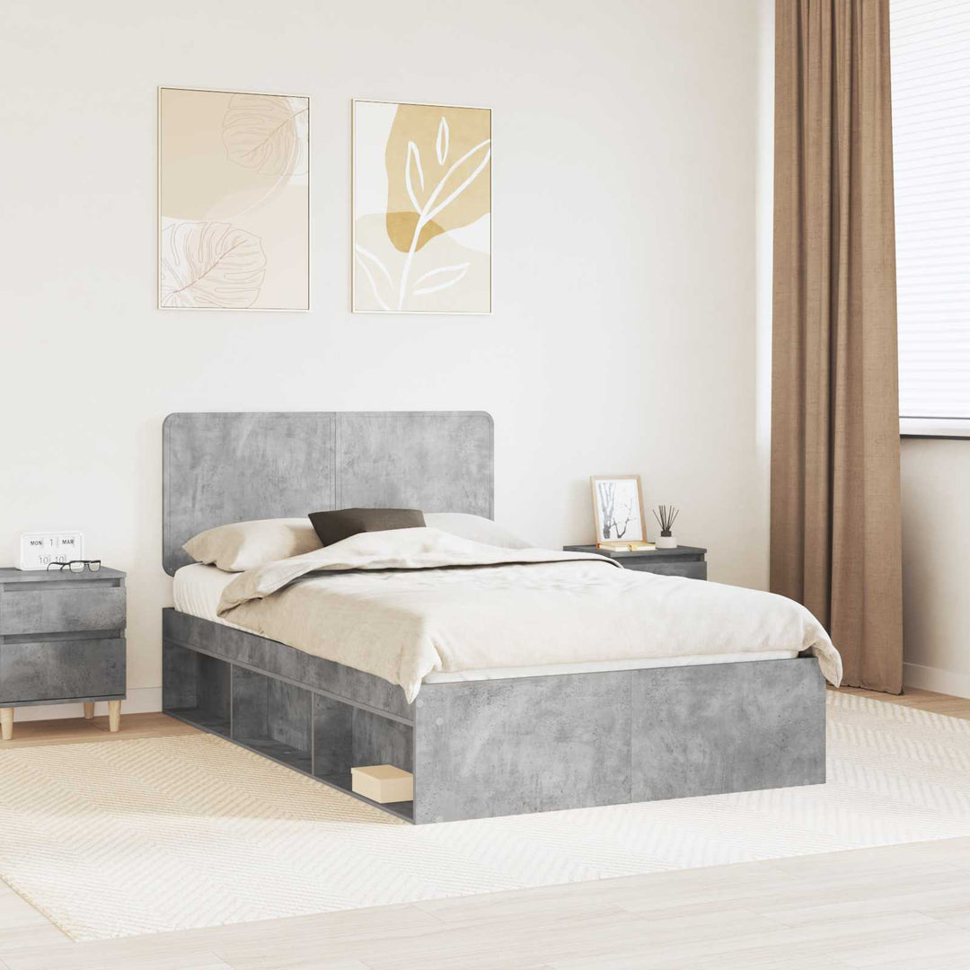 Sengestel med hovedgærde Beton Grå 135 x 190 cm Massiv fyrretræ