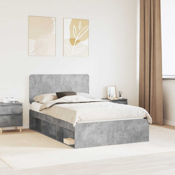 Sengestel med hovedgærde Beton Grå 135 x 190 cm Massiv fyrretræ
