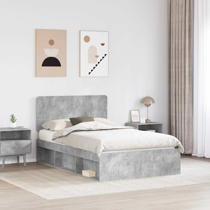 Sengestel med hovedgærde Beton Grå 135 x 190 cm Massiv fyrretræ