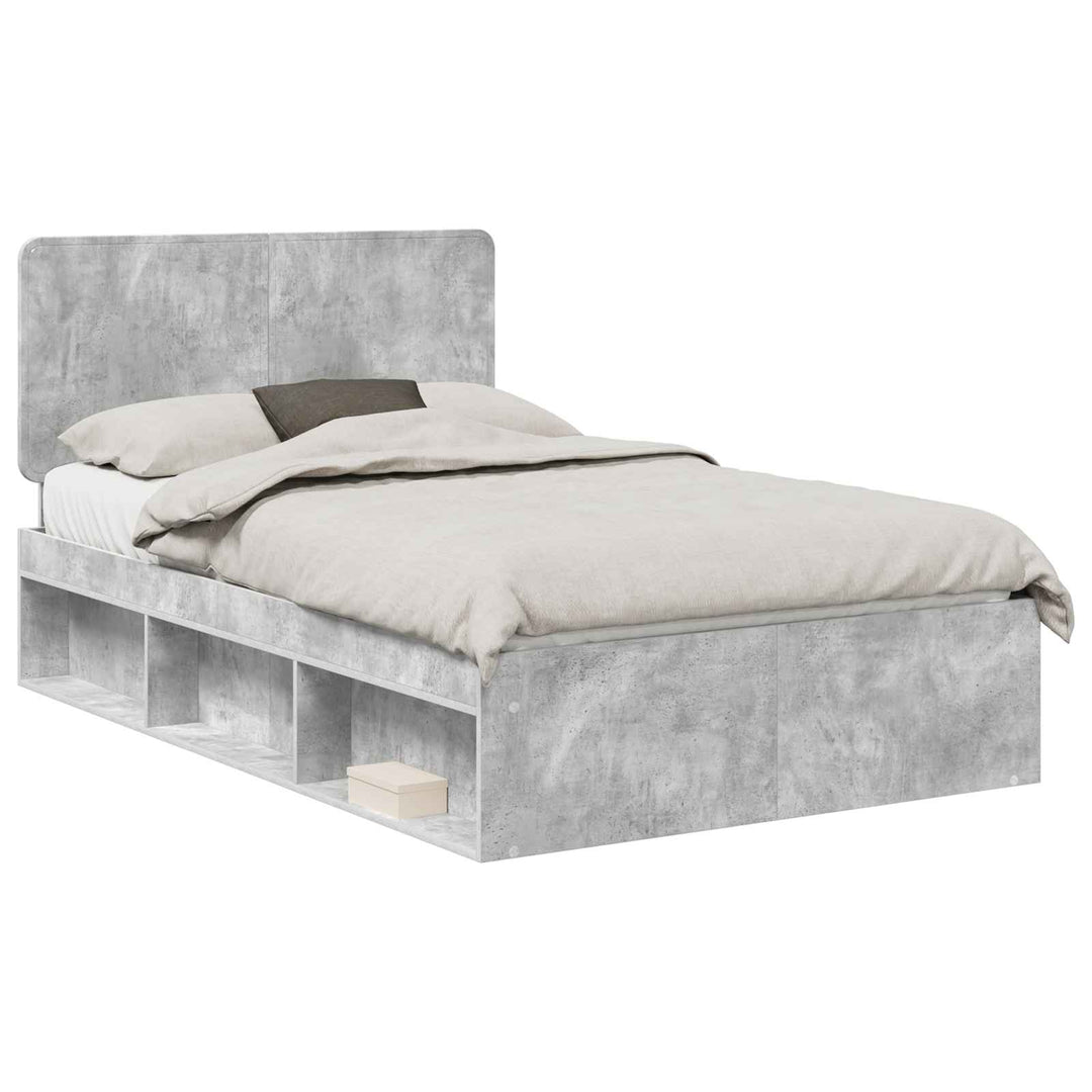Sengestel med hovedgærde Beton Grå 135 x 190 cm Massiv fyrretræ