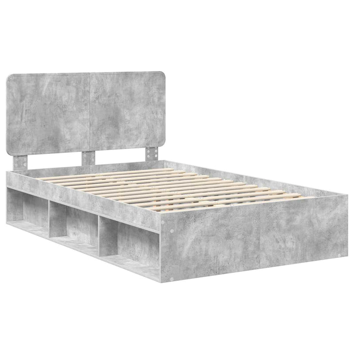 Sengestel med hovedgærde Beton Grå 135 x 190 cm Massiv fyrretræ