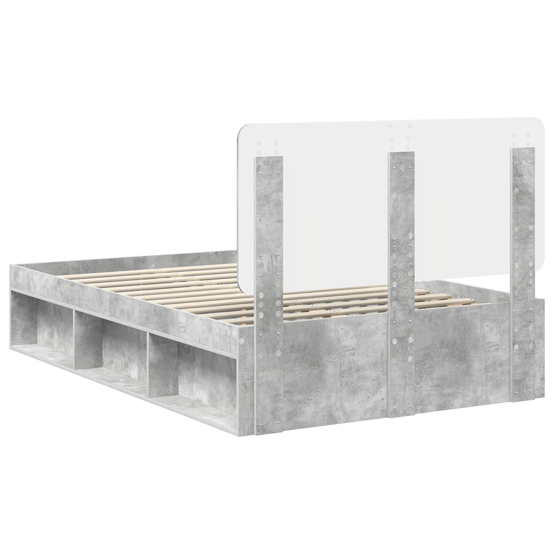 Sengestel med hovedgærde Beton Grå 135 x 190 cm Massiv fyrretræ