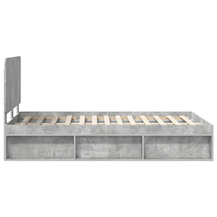 Sengestel med hovedgærde Beton Grå 135 x 190 cm Massiv fyrretræ
