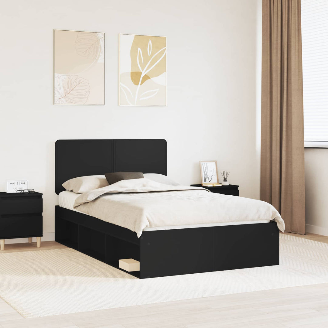 Sengestel med hovedgærde Sort 120 x 190 cm Massiv fyrretræ