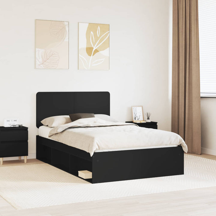 Sengestel med hovedgærde Sort 120 x 190 cm Massiv fyrretræ