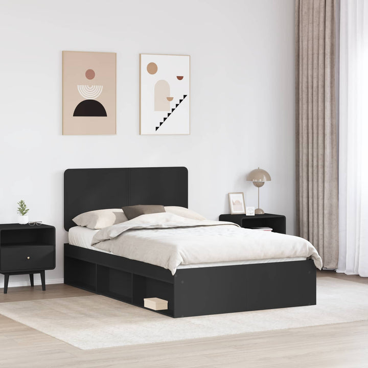 Sengestel med hovedgærde Sort 120 x 190 cm Massiv fyrretræ