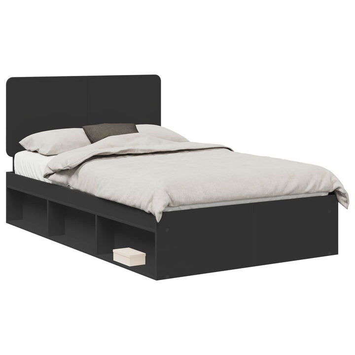 Sengestel med hovedgærde Sort 120 x 190 cm Massiv fyrretræ