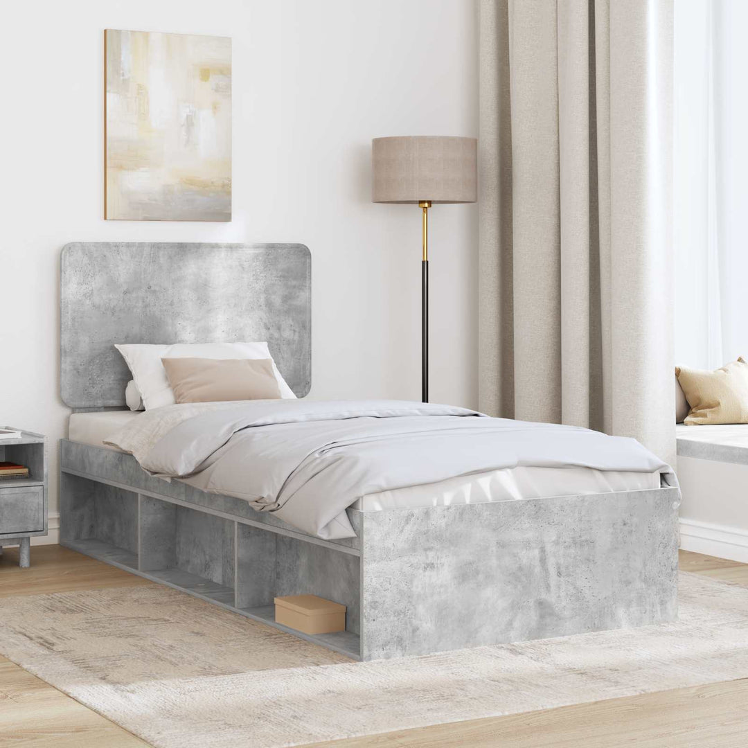 Sengestel med hovedgærde Beton 90 x 200 cm Massiv fyrretræ