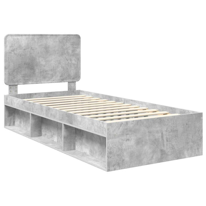 Sengestel med hovedgærde Beton 90 x 200 cm Massiv fyrretræ